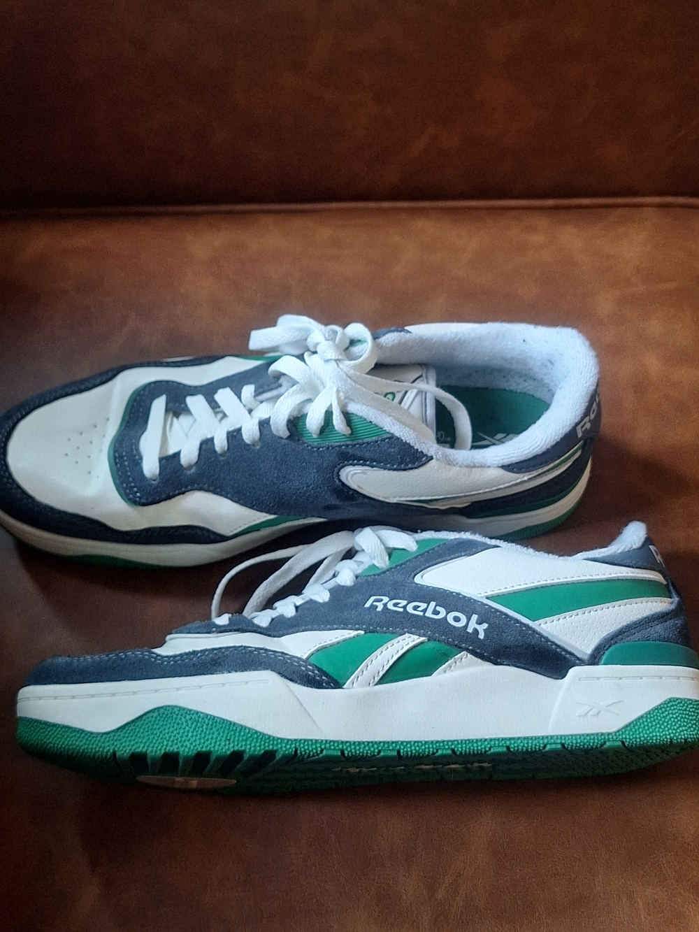 Reebok Men's Classic White Green and Navy Low-Top Sneakers